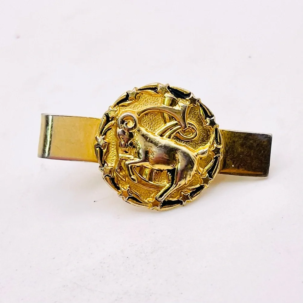 Retro Vintage Gold Tone Zodiac Sign Aries Ram Tie Clip Collectible